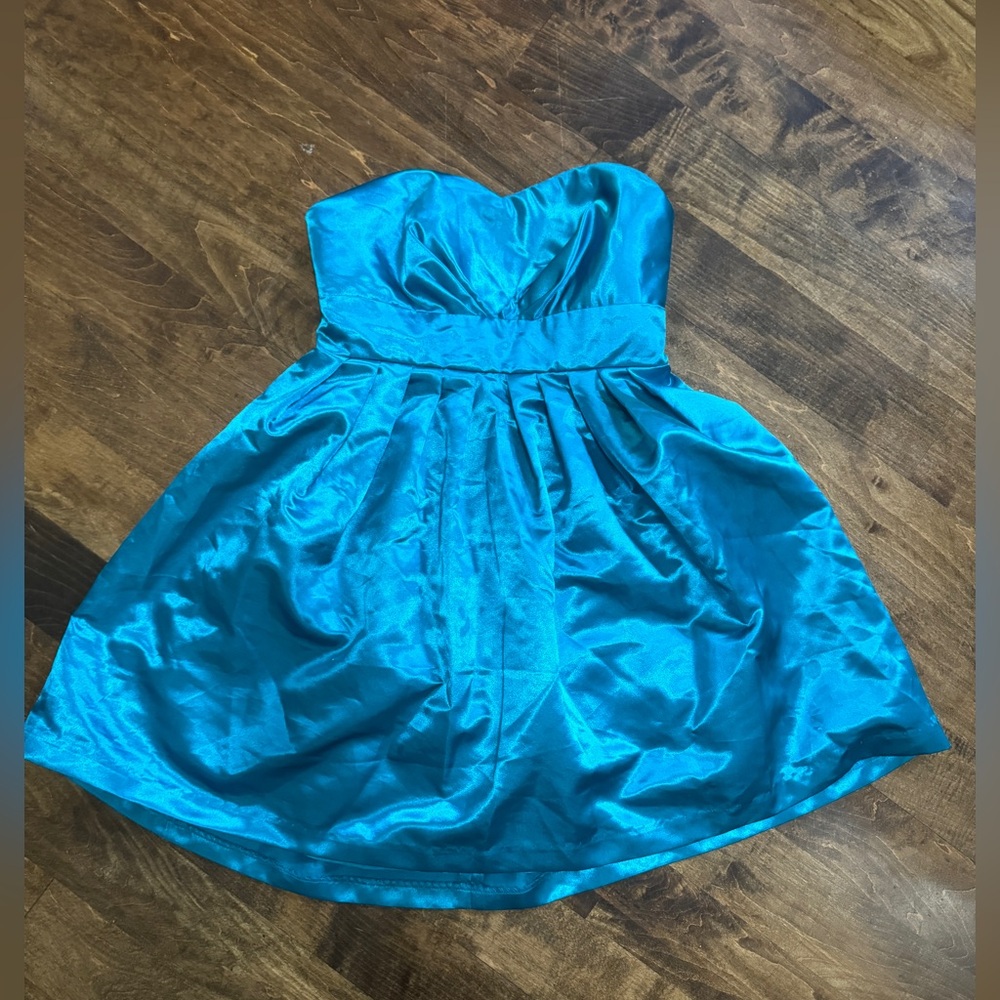 Satin Strapless Mini Dress- Turquoise- Small (fits like XS).